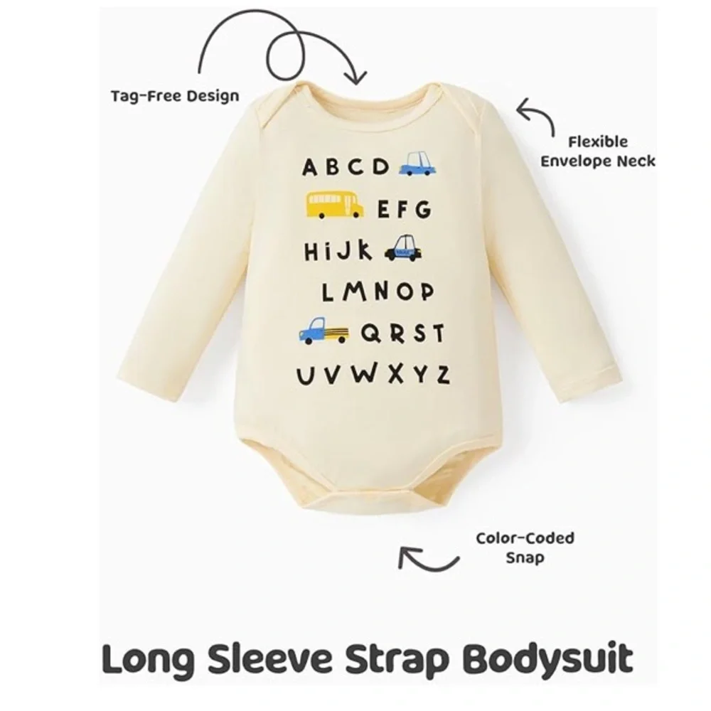4 Pack Long Sleeve Bamboo Baby Body Suits By PapPat 3-6 Mos